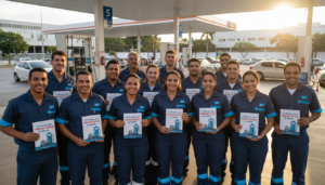 Grupo de frentistas brasileiros com o livro 